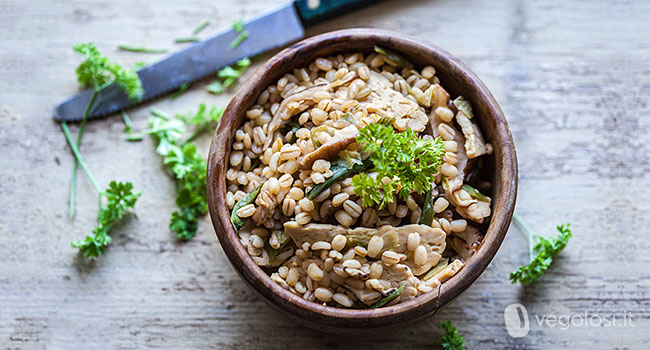 orzo perlato cipollotti tempeh shiitake