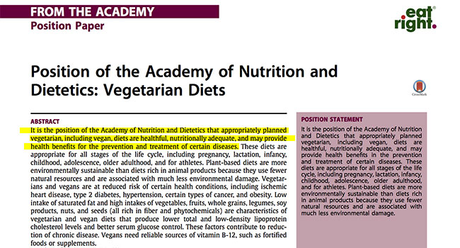 Academy of Nutrition and Dietetics vegani