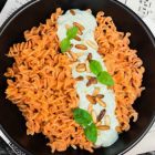 fusilli di lenticchie rosse con crema di tofu al basilico