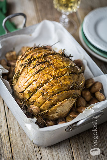 Arrosto di sedano rapa al forno con castagne