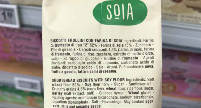 Ingredienti biscotti alla soia Misura