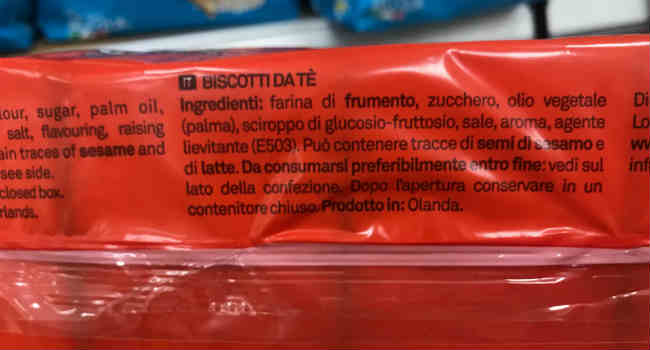 Ingredienti biscotti da Tè Biscom