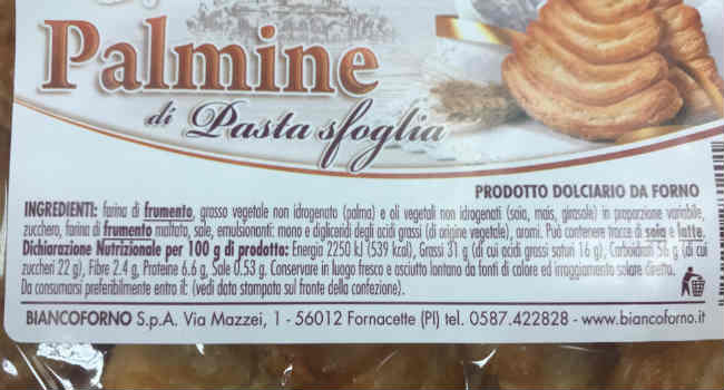 Ingredienti palmine bianco forno