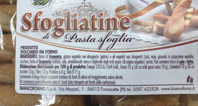 Ingredienti sfogliatine bianco forno