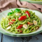 Spaghetti di daikon con pesto di basilico alle mandorle