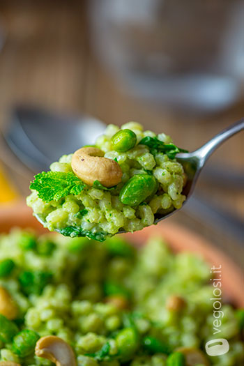 Orzo con pesto di edamame alla menta e rucola