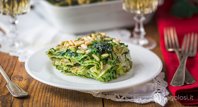 Lasagne di pane carasau agli spinaci e carciofi