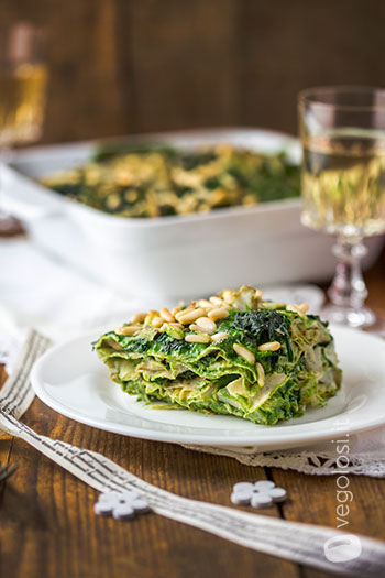 Lasagne di pane carasau agli spinaci e carciofi