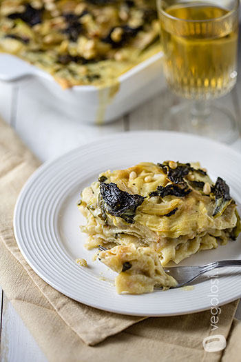 Lasagne di pane carasau ai finocchi e cime di rapa