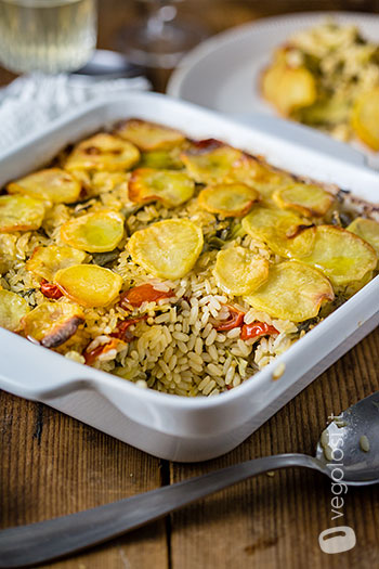 Riso patate e carciofi - Tiella barese vegan