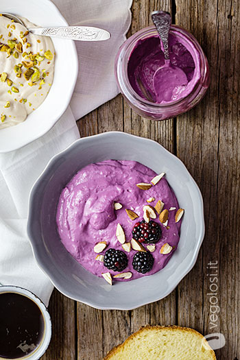 Yogurt istantaneo vegan ai frutti di bosco e al caffè