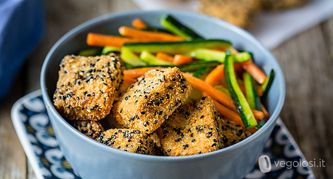 tofu impanato al cocco e sesamo nero