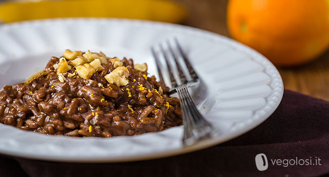 Risotto vegan al cioccolato e arancia